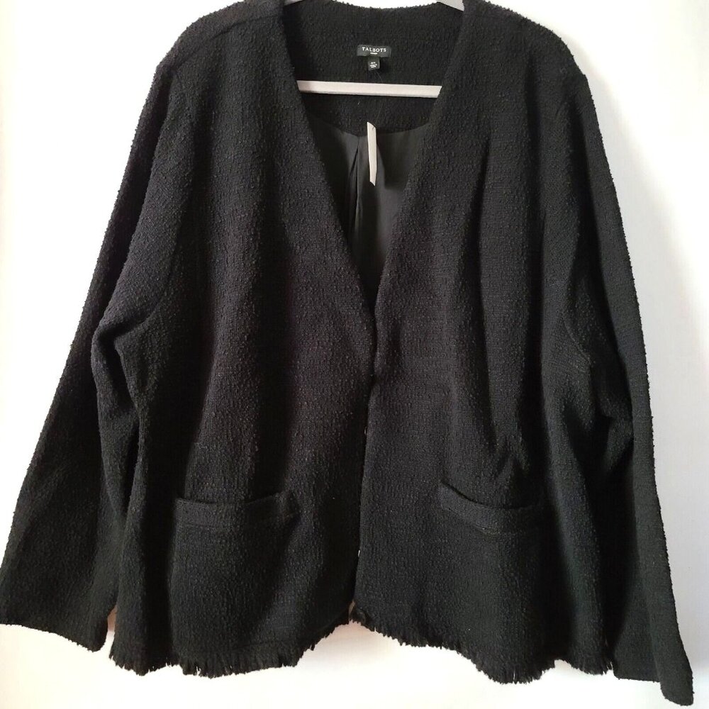 Talbots Woman Boucle LS Blazer Jacket Plus Size 3X Black Fringe Hem Classic NWT